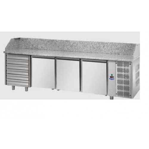 3 doors Refrigerated Pizza Counter 600x400 with 6 neutral drawers and granite working top , Tecnodom PZ04MIDC6
