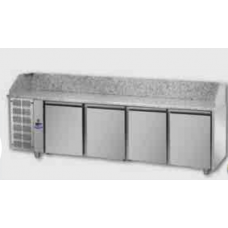 Masă frigorifică pentru pizza, cu3 uși, 600x400, cu unitate pe partea stângă și suprafață de lucru din granit, Tecnodom PZ04MID80SX