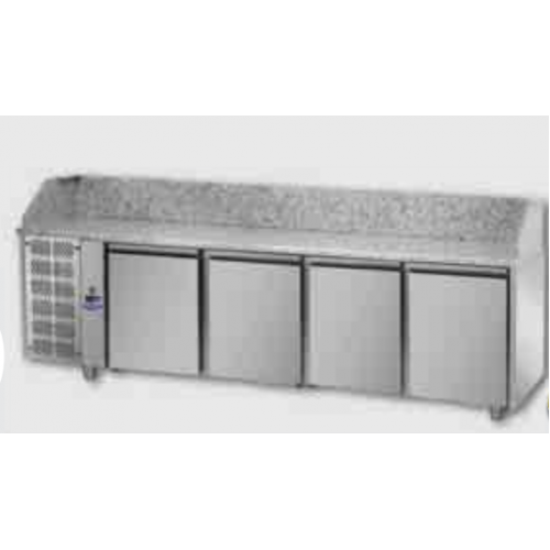 4 doors Refrigerated Pizza Counter 600x400 with granite working top and unit on the left side , Tecnodom PZ04MID80SX