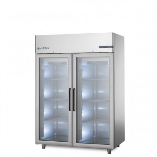 Холодильный шкаф Master GN2/1, с выносным агрегатом, c 2 стеклянными дверьми, на 1400 л, темп. -2°+8°C, Coldline A140/2MV