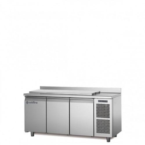 Холодильный стол Саладетта для овощей , GN1/1, c 3 дверьми, со столешницей и бортом, с встроенным агрегатом, темп. -2°+8°C, Coldline TA17/1MD