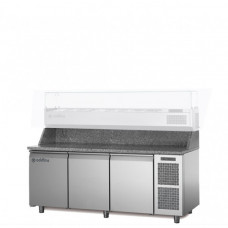 Masă frigorifică pentru pizza, EN60×40, cu unitate integrată, cu 3 uși,fără vitrină, temp.-2°+8°C, Coldline TZ17/1M