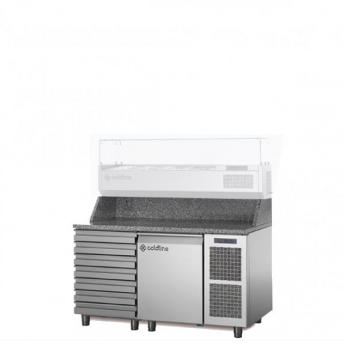 Masă frigorifică pentru pizza, EN60×40, cu unitate integrată, cu 1 ușă și sertar, fără vitrină, temp.-2°+8°C, Coldline TZ09/1MC