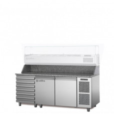 Холодильный стол для пиццы, EN60×40, c 2 дверьми и выдвижным ящиком, с встроенным агрегатом, без витрины,темп. -2°+8°C, Coldline TZ13/1MC