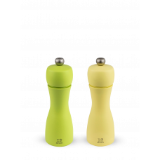 Manual salt and pepper mill duo, beech wood, apple green and straw colour, 15 cm, 33262, Duo Tahiti Spring, Peugeot