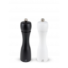 Manual salt and pepper mill duo, beech wood, black and white coloura, 20 cm, 24277, Duo Tahiti Black and White, Peugeot