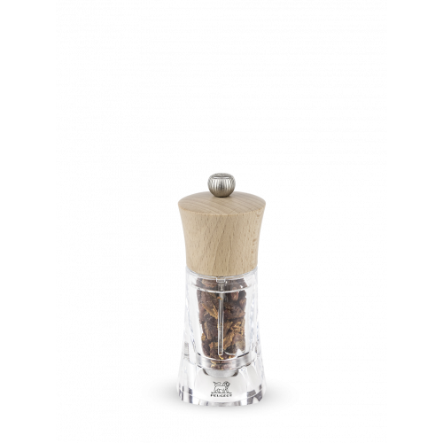 Manual chili pepper mill, natural finish, beech wood and acrylic, 14 cm, 28398, Oléron, Peugeot