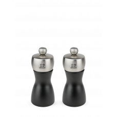 Duo of salt and pepper mills in wood and stainless steel, black, 12 cm, 21283, DUO Fidji, Peugeot