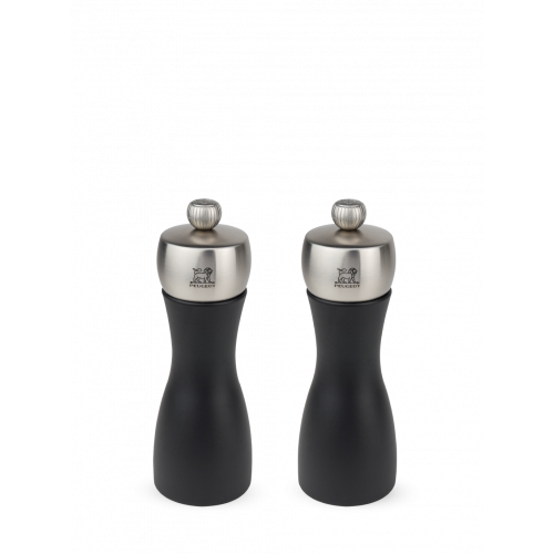 Duo of salt and pepper mills in wood and stainless steel, black, 15 см, 17132, DUO Fidji, Peugeot