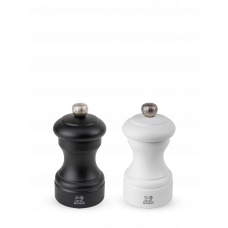 Duo of manual salt and pepper mills, beech wood, black and white, 10 cm, 24291, Bistro, Peugeot