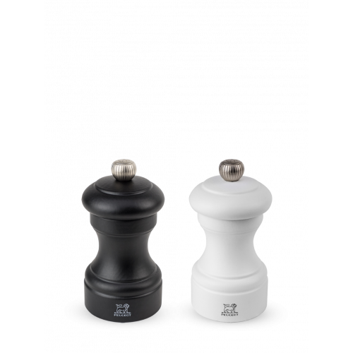 Duo of manual salt and pepper mills, beech wood, black and white, 10 cm, 2/24291, Bistro, Peugeot