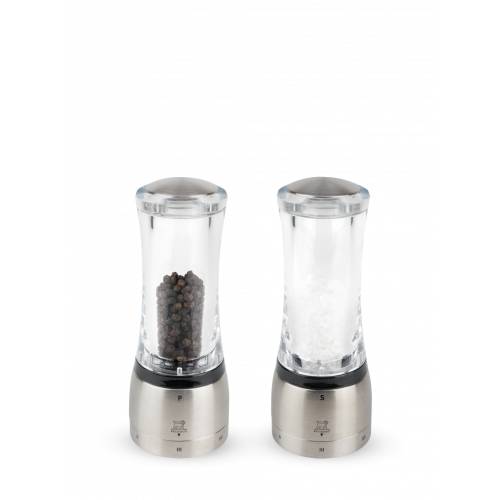 Duo de râșnițe manuale de sare și piper, din oțel inoxidabil, 16 cm, 30933, 25427, Daman, Peugeot