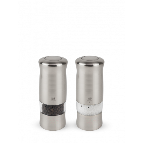 Electric salt and pepper mill duo in stainless steel, 14 cm, 2/28480, Zeli, Peugeot