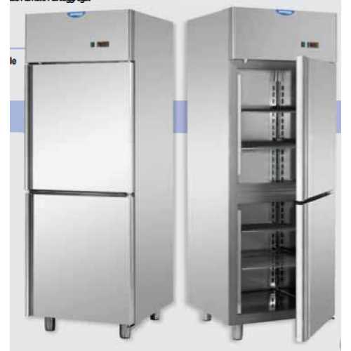 2 half doors Stainless Steel GN 2/1 Refrigerated Cabinet designed for low Temperature remote condensing unit, Tecnodom A207MIDMBTSG