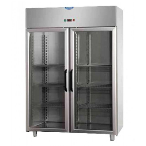 Dulap frigorific 1200 cu 2 uși din sticlă, cu temperatură joasă, din oțel inoxidabil,cu 1 lampă de neon în interior Tecnodom AF12EKOMBTPV