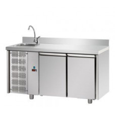 2 doors Stainless Steel GN 1/1 Refrigerated Counter with Granite working top, designed for Normal Temperature remote condensing unit, with connections on the left side, Tecnodom TF02MIDSGSXGRA