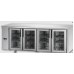 Masă frigorifică, din otel inoxidabil, MID GN 1/1, cu 4 uși de sticlă ,cu 3 lumini neon, proiectat pentru unitatea de condensare cu temperatură normală de la distanță, cu conexiuni pe partea stângă, Tecnodom TF04MIDPVSGSX